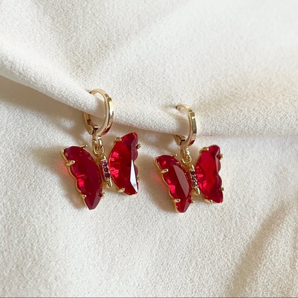 Red Butterfly Earrings - Picture 1 of 2